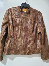 Ruby Rd Size 14 Faux Leather Snake Print Zip-Front Long Sleeve Jacket