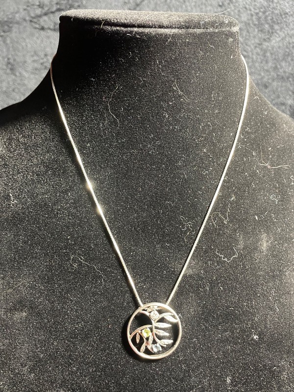 Sterling Silver Tree of Life Semi-Precious Gem Pendant, 18” silver Italian chain
