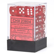 Chessex Translucent Red with White Numbers 12 mm Dice Block 36 dice 