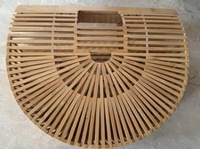 BRAND NEW Bag Clutch Birdcage Wood Bamboo Slat Purse Semi Circle Boho 70s