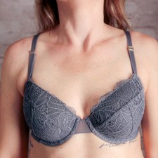 Lively Breathable Mesh Band Molded Lace Underwire T-shirt Bra Gray J-hook 34C
