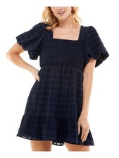 CRYSTAL DOLLS Womens Pouf Sleeve Square Neck Short Fit  Flare Dress