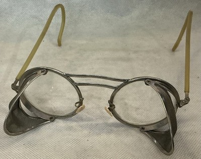 Vintage Willson 1950 s Steel Mesh Side Shield Safety Glasses 1-7/8  Clear Lenses