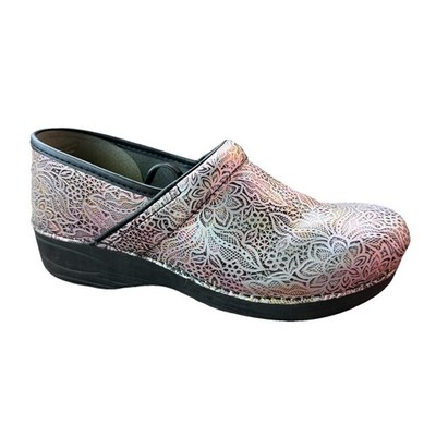 Dansko XP 2.0 Lacy Leather Embossed Floral Women's Clogs Metallic Shoes Size 41