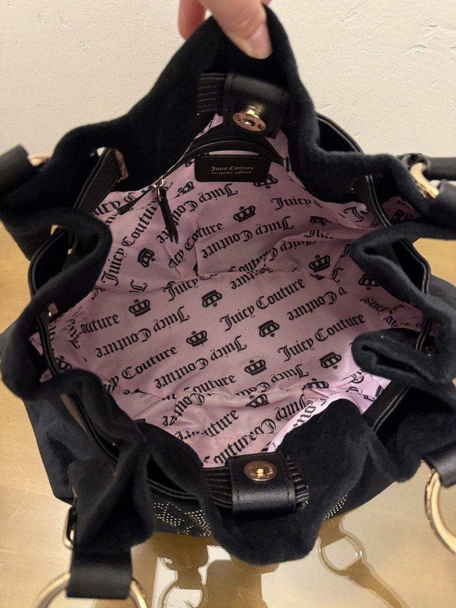 NWT Juicy Couture Queen Couture Black Velour Tote Bag Rhinestone