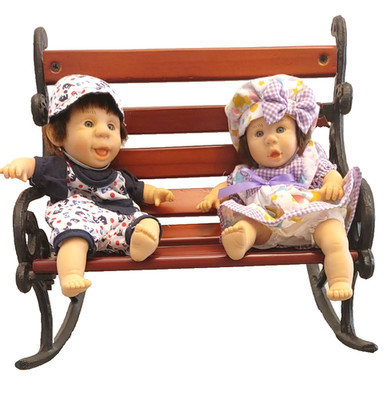 GI-GO Toys My Pals Bean Bag Kids Vinyl Baby Dolls 8'' Boy & Girl Laughing w/Bench