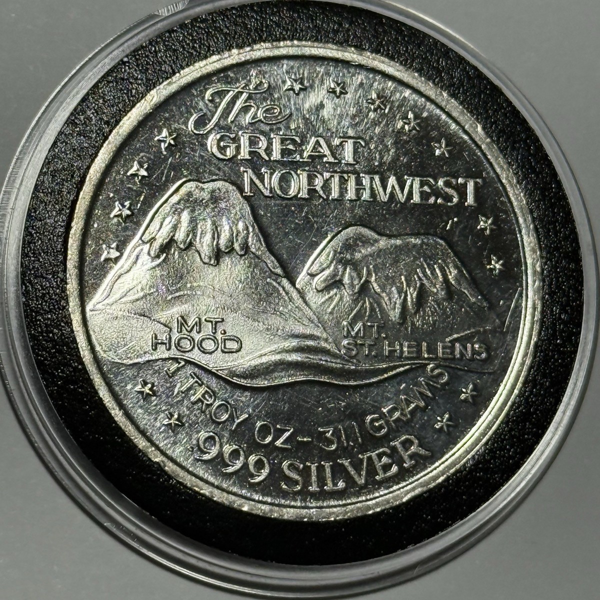 Great Northwest Mt. Hood St Helens Coin 1 Troy Oz .999 Fine Silver