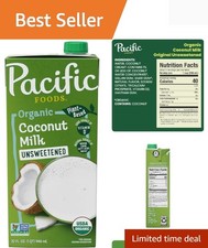 Pacific Foods Organic Unsweetened Coconut Milk, Plant Based Milk, 32 oz Carton