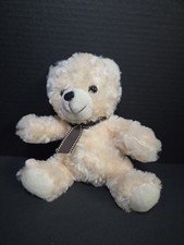 Shaggy Soft Teddy Bear Plush in Brown Polka Dot Bow Stuffed Animal 11"