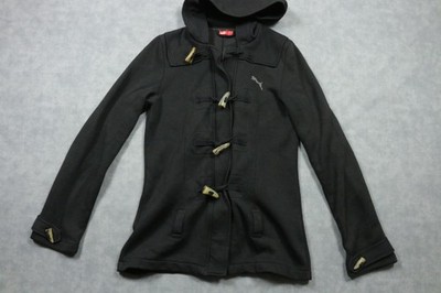Puma Jacket Womens Medium Black Fleece Hooded Toggle Coat Full Zip Mid Length