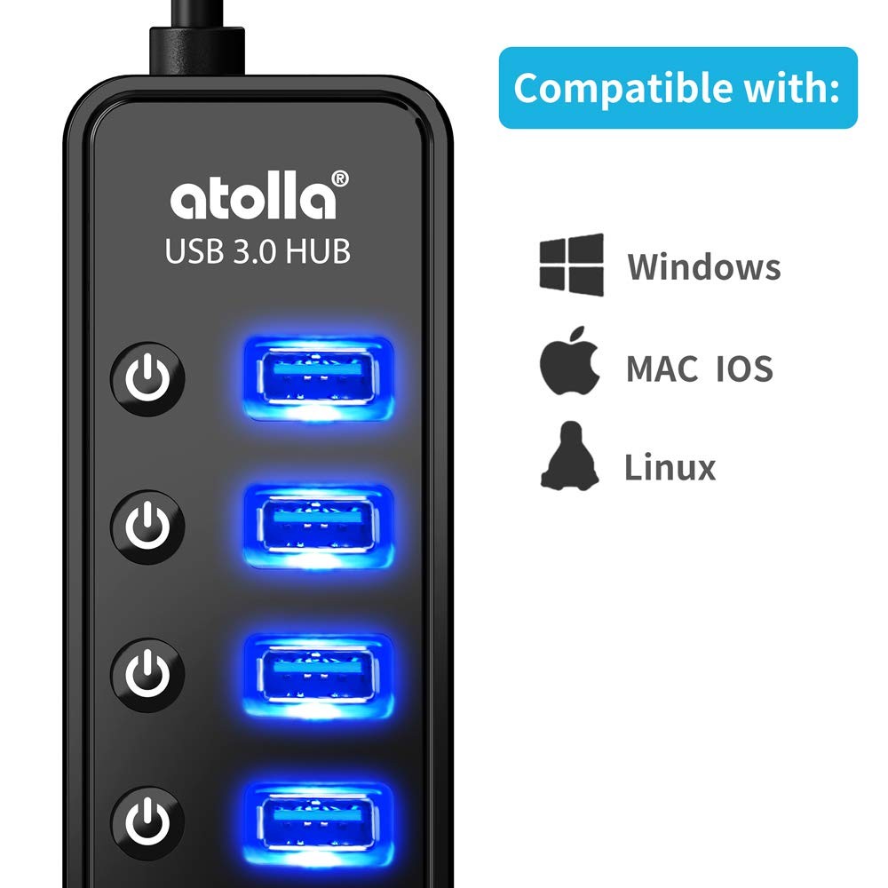 Atolla 7-Port USB 3.0 Hub with Smart Charging Port for Fast Data Transfer