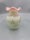 VTG Fenton Art Glass Burmese Vase with Butterfly 95th Anniversary Signed No 473