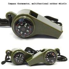 3 in 1 Survival Whistle Compass Thermometer Outdoor Camping Emergency Tool-Army