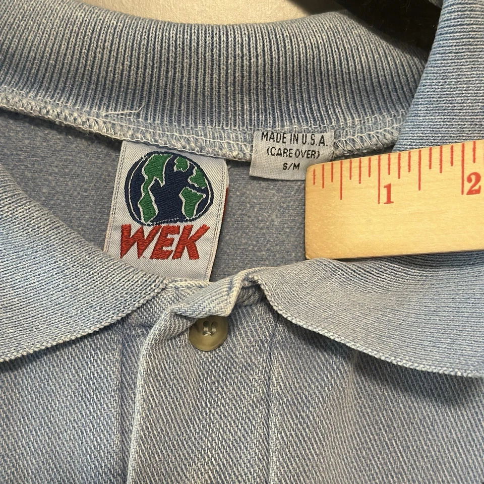 Vtg 90s WEK Rock Art Long Sleeve Polo Shirt Sz S/M Blue Southwestern Native Boho - Image 3 of 4