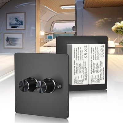Lustaled DC12V Dimmer SwitchRV LED Dimmer Switch2 Gang 120W 5A PWM 12V-24V Di...