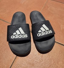 adidas Boy's Black/White Slide Sandals Slip-On Solid White Logo Accents Casual