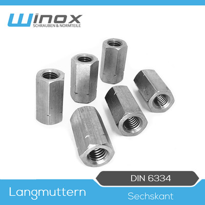 Langmutter Sechskantmutter DIN 6334 A2 Edelstahl M5 M6 M8 M10 M12 Distanzmuttern