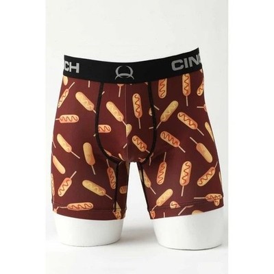 Cinch Men's 6'' Boxer Brief Underwear Corn Dog Print Burgundy MXY6002034