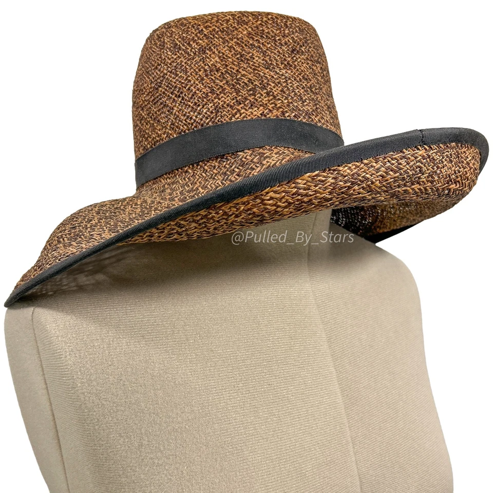 Vintage Custom-Made Artisan Magar Hatworks Millinery 17" Wide Brim Straw Sun Hat - Image 2 of 4