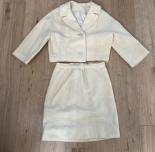 Vintage 100 Wool Women 2pc Skirt Suit Cream Ivory Lined