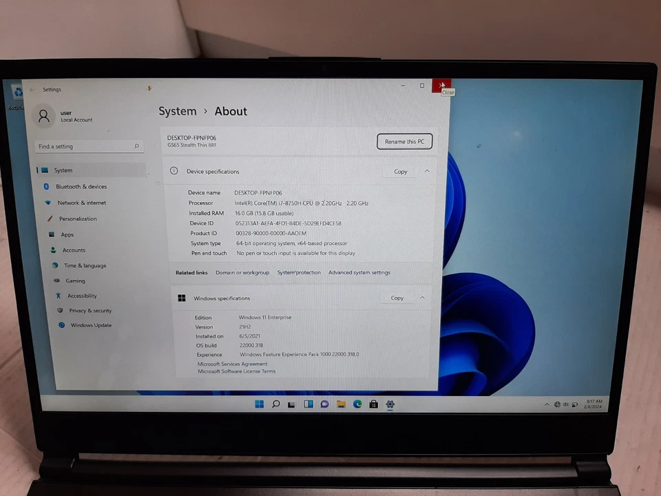 MSI GS65 Stealth Thin Laptop i7-8750H 16GB RAM 512GB SSD Win 11 NVIDIA 1070 #97 - Image 2 of 4