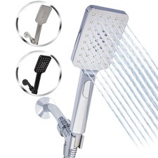 Rectangle Handheld Shower Head W/ Easy Clicker for Multiple Sprays  5' SS Hose