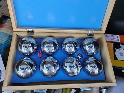 Boules Bocce Metal Balls Set w/ Wooden Case 8 Silver 