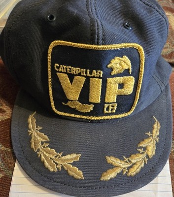 Vintage  Caterpillar Cat VIP W/ Patch Cap Hat Black Gold SnapBack USA  