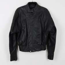 Vintage 90s Black Leather Arm Pads Bomber Jac...