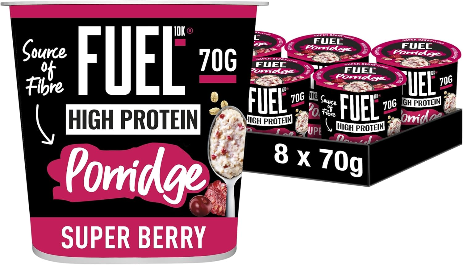 FUEL10K High Protein Super Berry Porridge Pot, 13G Protein & Source of Fibre, 70