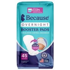 Because Overnight Booster Pads Fit All Adult Diapers, Helps 45 Count, White