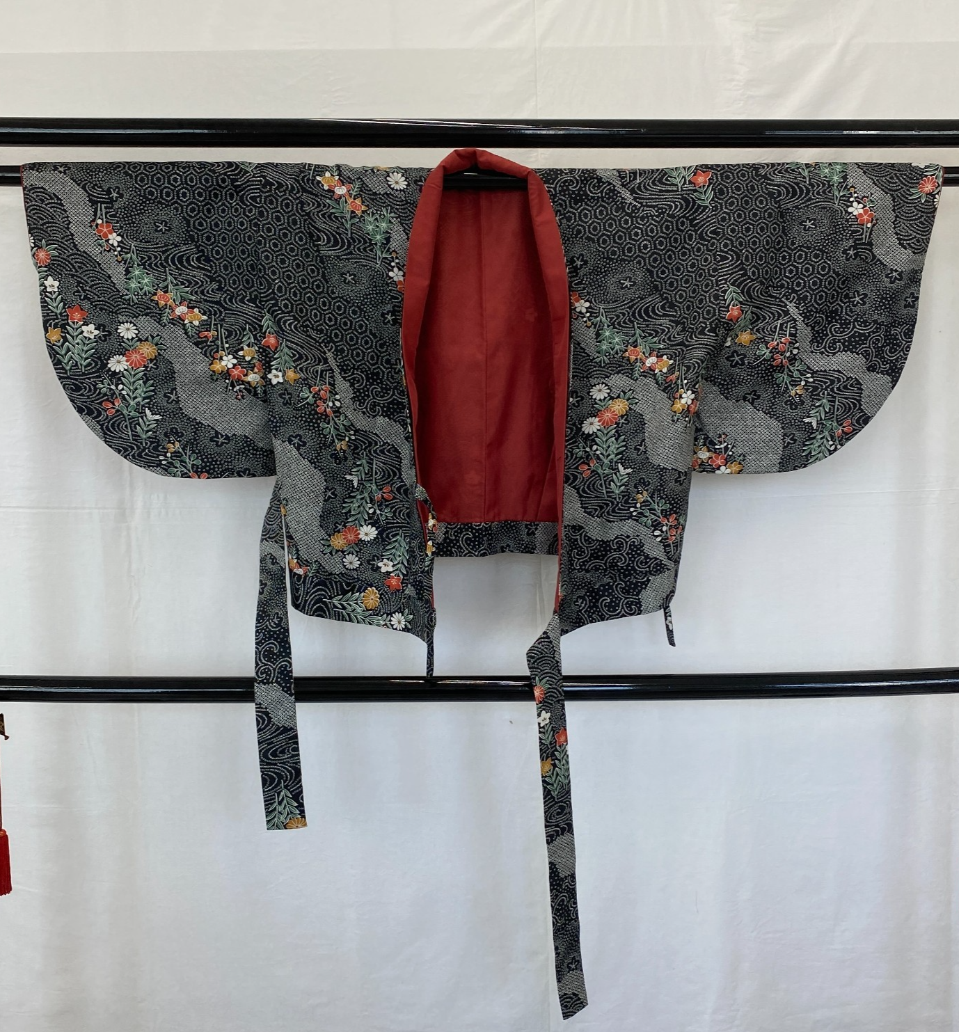 Japanese Vintage Kimono Haori Jacket Polyester Black Traditional Authentic