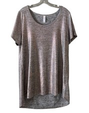 LulaRoe Women Size Large Short Sleeve Shirt Metallic Colorful Hi Low Stretch