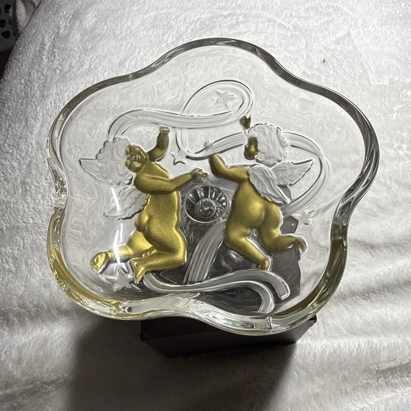 Vintage Mikasa Cherubs Footed Candy Dish Frosted Glass With Gold Cherubs
