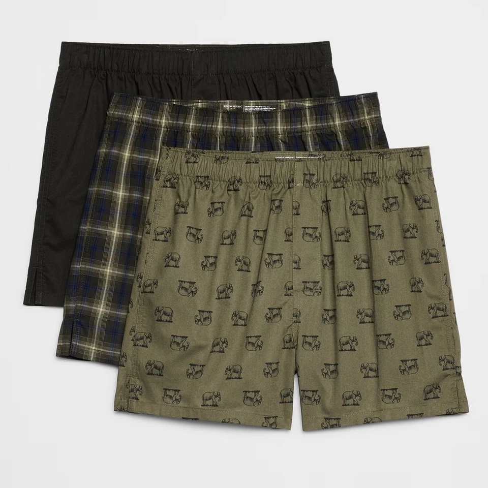 Calzoncillos boxer lisos a cuadros de elefantes medianos Banana Republic para hombre 3 pares Foto 2 de 3