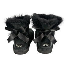 UGG Mini Bailey Bow Black Boots Kids Girls Size 10 Sheepskin 1017397T Toddler