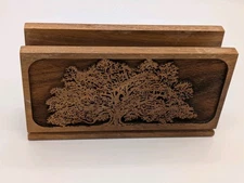 Vintage Laser craft American Walnut Big tree Napkin Holder Laser Carved Art