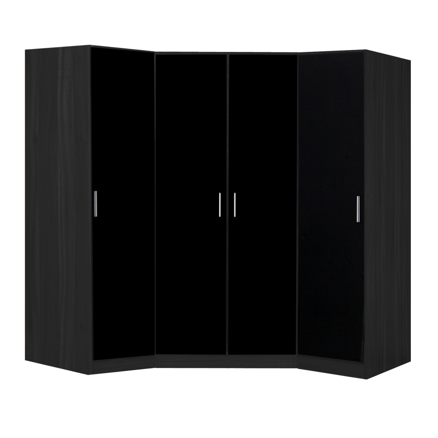 REFLECT 2 Door Corner + 2x 1 Door Wardrobes Bundle Black Gloss & Matt Black Oak