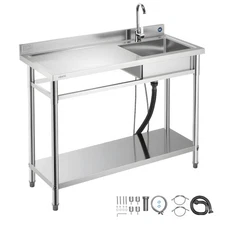 VEVOR Stainless Steel Utility Sink Single Left Bowl with Faucet 47.2x19.7x37 in