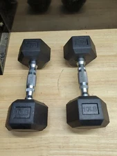 Sporzon Rubber Encased Pair of Hexagon Handheld Weight Dumbbells, 10 Pounds each