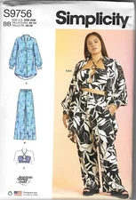 Simplicity S9756 Sewing Pattern Women's Shirt, Pants & Halter SZ 20W-28W UNCUT