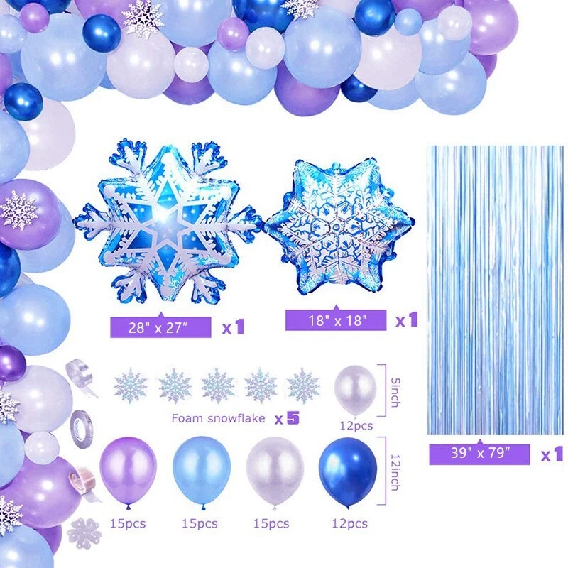 Kit de arco de guirnalda 81 piezas/globos de papel aluminio congelados para fiesta de cumpleaños copo de nieve país de las maravillas Foto 3 de 4