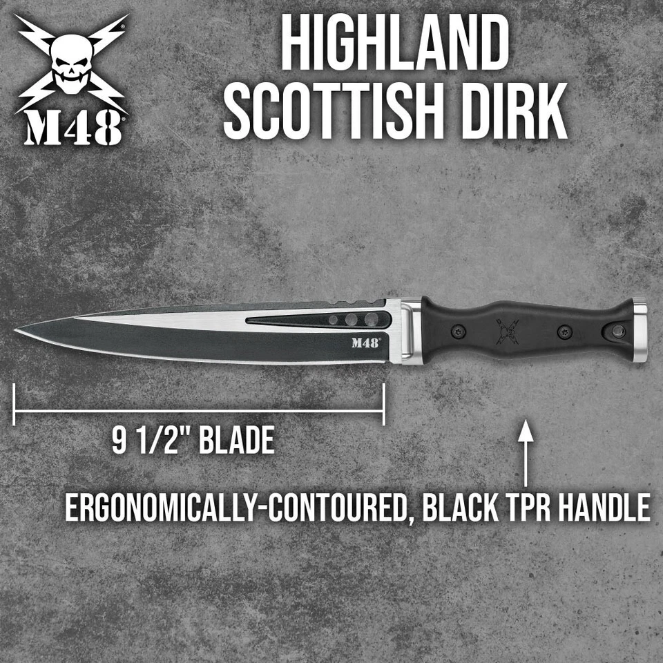 M48 Highland Scottish Dirk | Hoja de acero inoxidable fundido | Funda de cinturón Vortec | 15 1/8" Foto 2 de 4