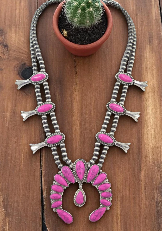 Colar Pingente Western Squash Blossom Naja Olho de Gato Contas – Joias Boho de Verão - Imagem 2 de 4