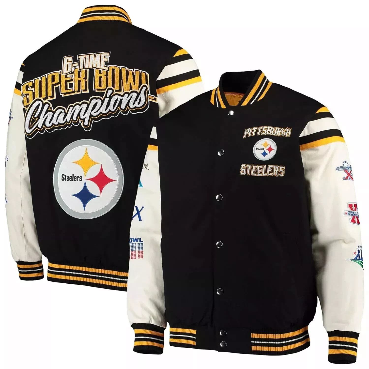 Pittsburgh Steelers 6 Time Super Bowl Champions Victory Formation Varsity Jacket