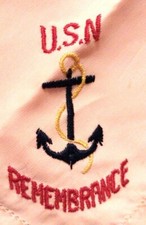 VTG hanky handkerchief pink silk anchor embroidery design NAVY USN Remembrance