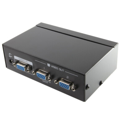 US Seller 2 Ports VGA Video Splitter with US Power Plug for Laptop to Monitor