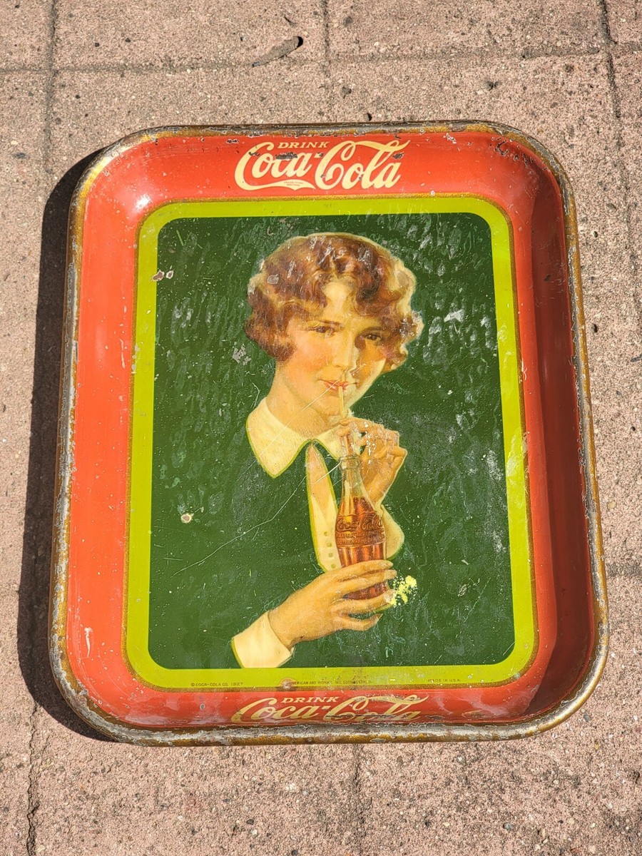 Rare 1927 Coca Cola Metal Tray Woman Bobbed Haircut Vintage