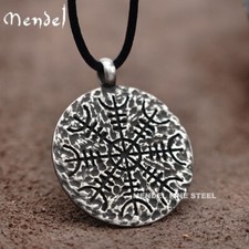 MENDEL Mens Norse Nordic Viking Helm Of Awe Vegvisir Compass Pendant Necklace