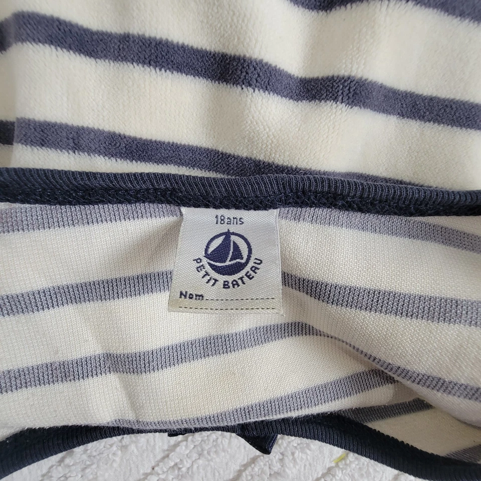 Top Petit Bateau Youth 18ans con acento de moño a rayas manga larga blanco/azul tejido suave Foto 3 de 4